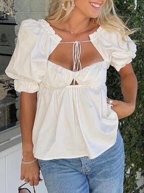 For Love And Lemons Puff Sleeve Top in White